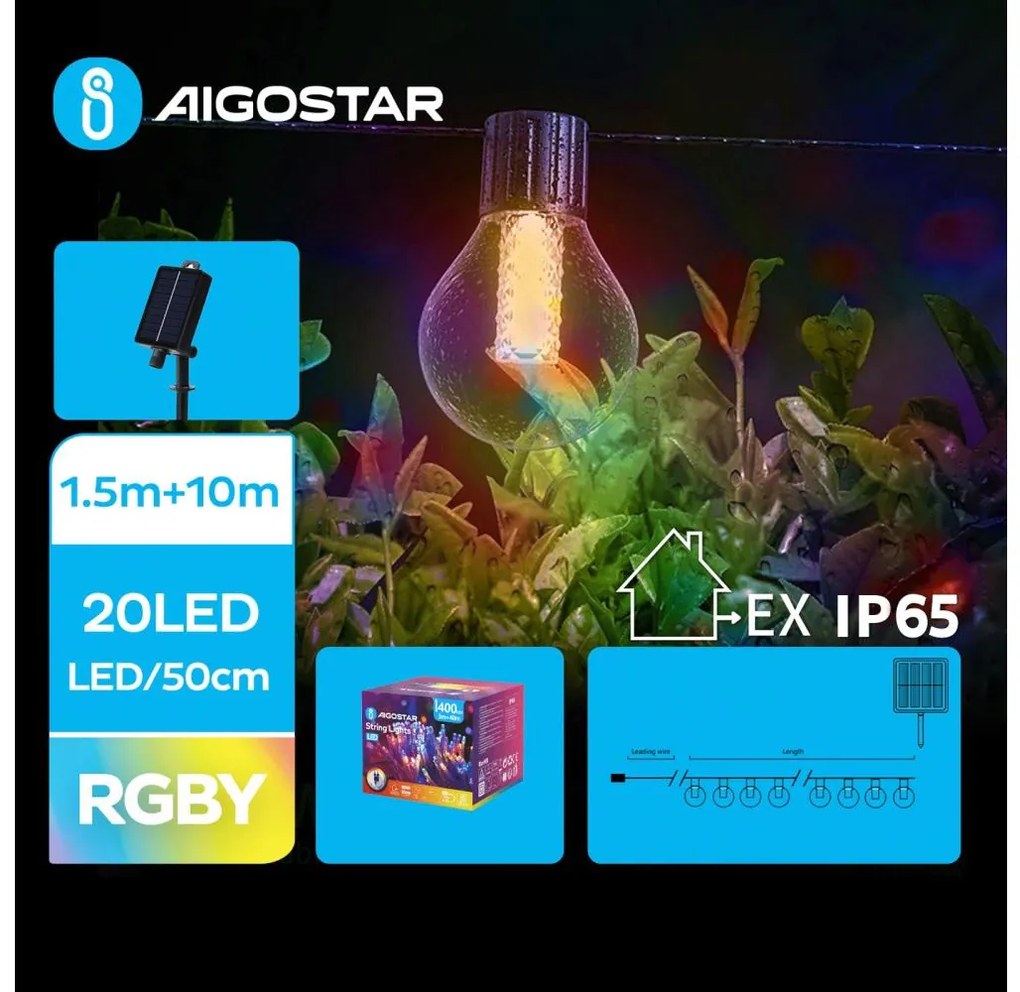 Aigostar - LED Solárna vianočná reťaz 20xLED/8 funkcií 11,5m IP65 multicolor