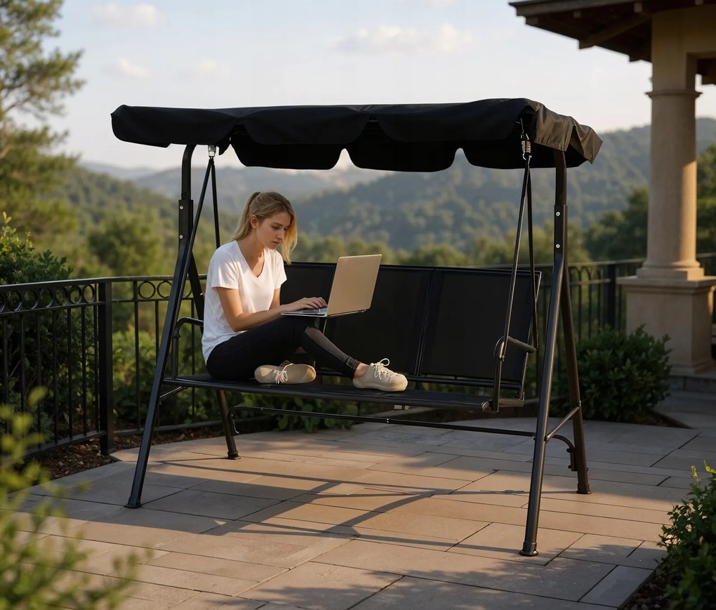 Garden Line ZÁHRADNÁ HOJDAČKA S TEXTILENE 170 x 110 x 153 cm ČIERNA