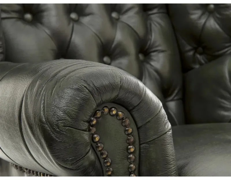 furniture-nabytek.cz - Masívne kreslo ušák Chesterfield Pittsfield z pravej kože, zelené