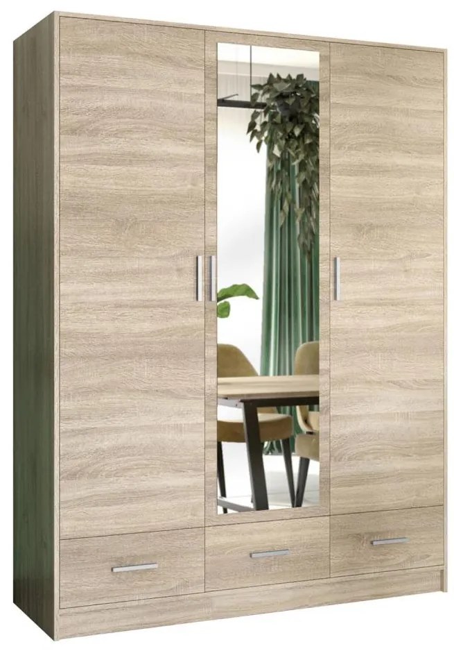 Šatní skriňa so zrkadlom SANNA 150x215 cm dub sonoma