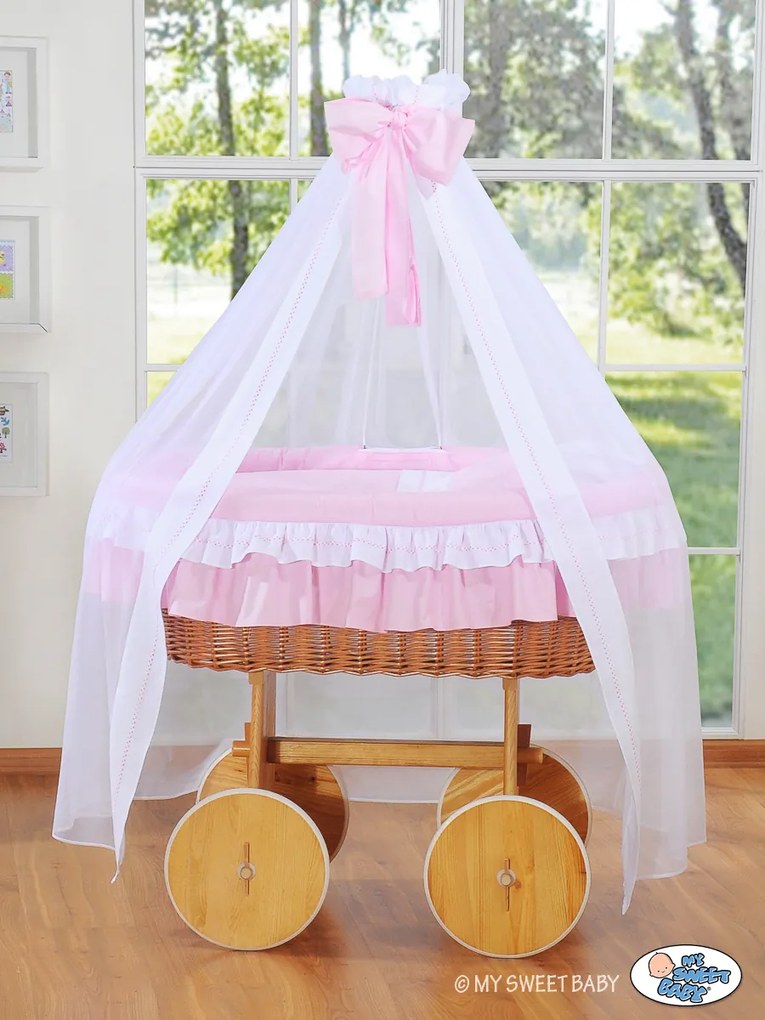 My Sweet Baby Prútený košík/Deluxe Prútená postieľka so závesom- Bellamy ružová