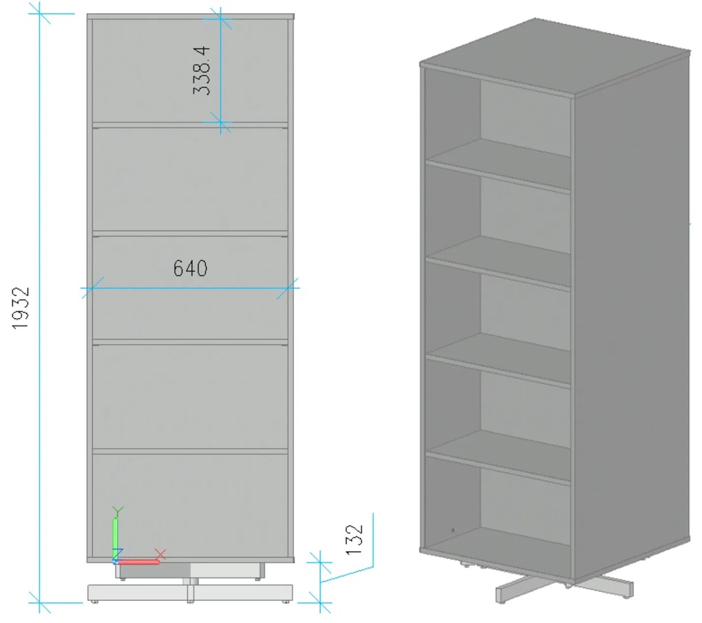 Otočný regál, 680×680×1932 mm, 2x 5 políc, sivá