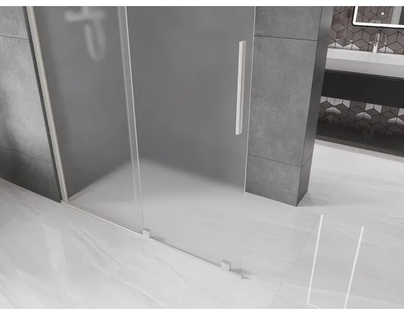 Mexen Velar, sprchová zástena s posuvnými dverami Walk-in 160 x 200 cm, 8mm sklo námraza, brúsená oceľ, 871-160-000-33-97