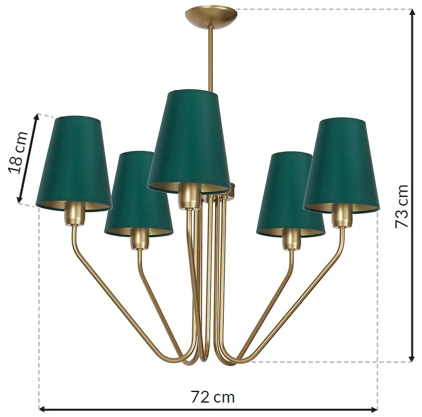 Luster Victoria, 5x zelené textilné tienidlo, g