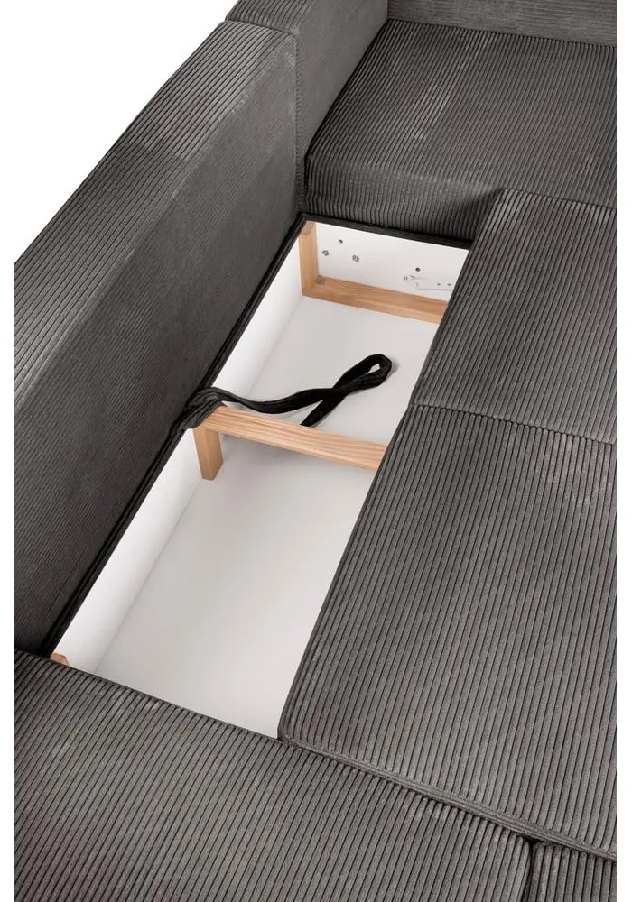 Sivá menčestrová rozkladacia rohová pohovka (ľavý roh/do tvaru "U") Tori – Bonami Selection