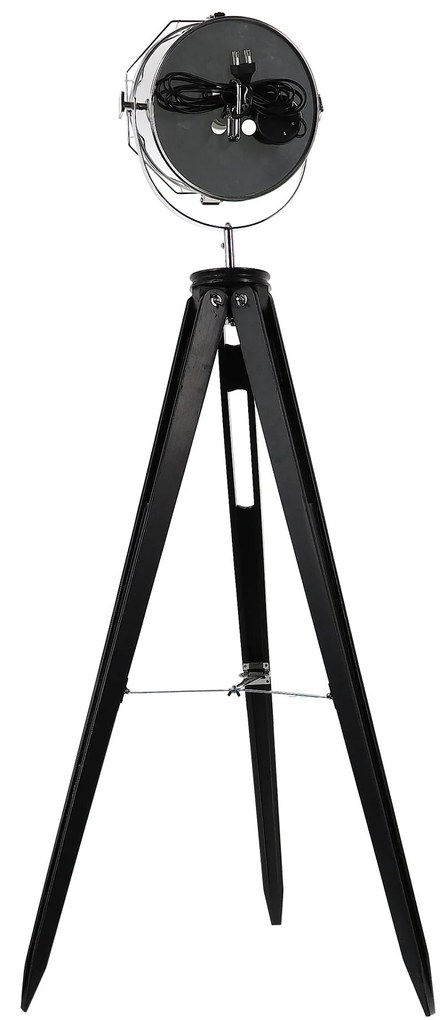 Dekorstudio Podlahová lampa TRIPOD na čiernej trojnožke s chrómovaným tienidlom 153cm