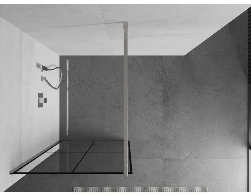 Mexen Kioto, sprchová zástena Walk-In 70 x 200 cm, 8mm číre sklo čierny vzor, brúsená oceľ profil, 800-070-101-97-77