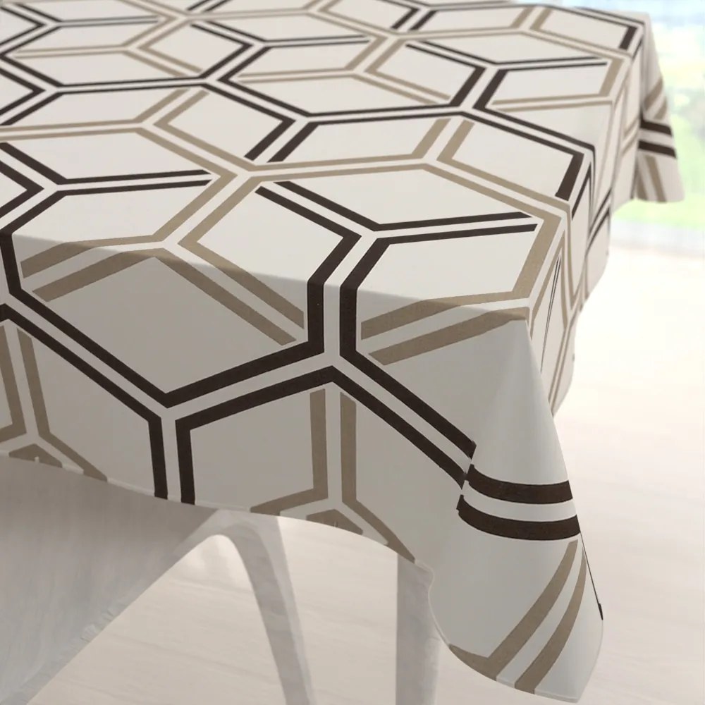 Biante Bavlnený štvorcový obrus Sandra SA-558 Hnedé hexagóny na krémovom 70x70 cm