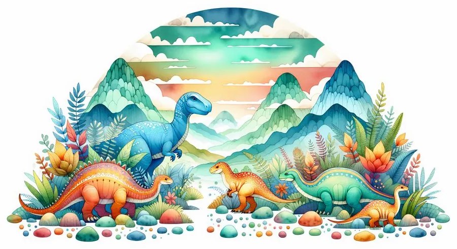 Obraz farebné dinosaury v horách