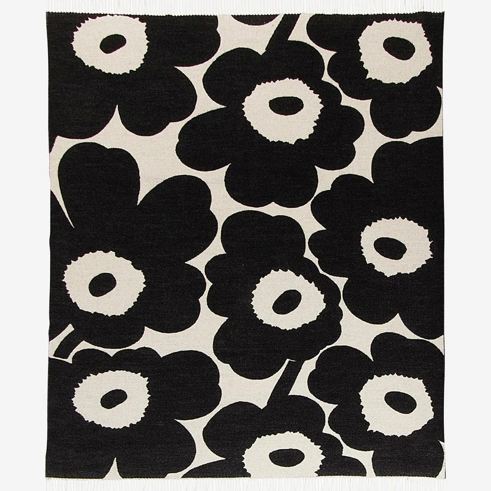 Marimekko Vlnená deka Unikko 130x180cm čierna