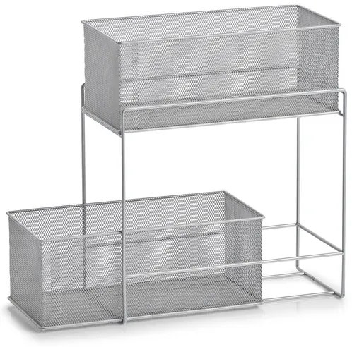Zeller Present Kovový 2-poschodový zásuvkový box, organizér s 2 košmi, sivá mriežka, MESH