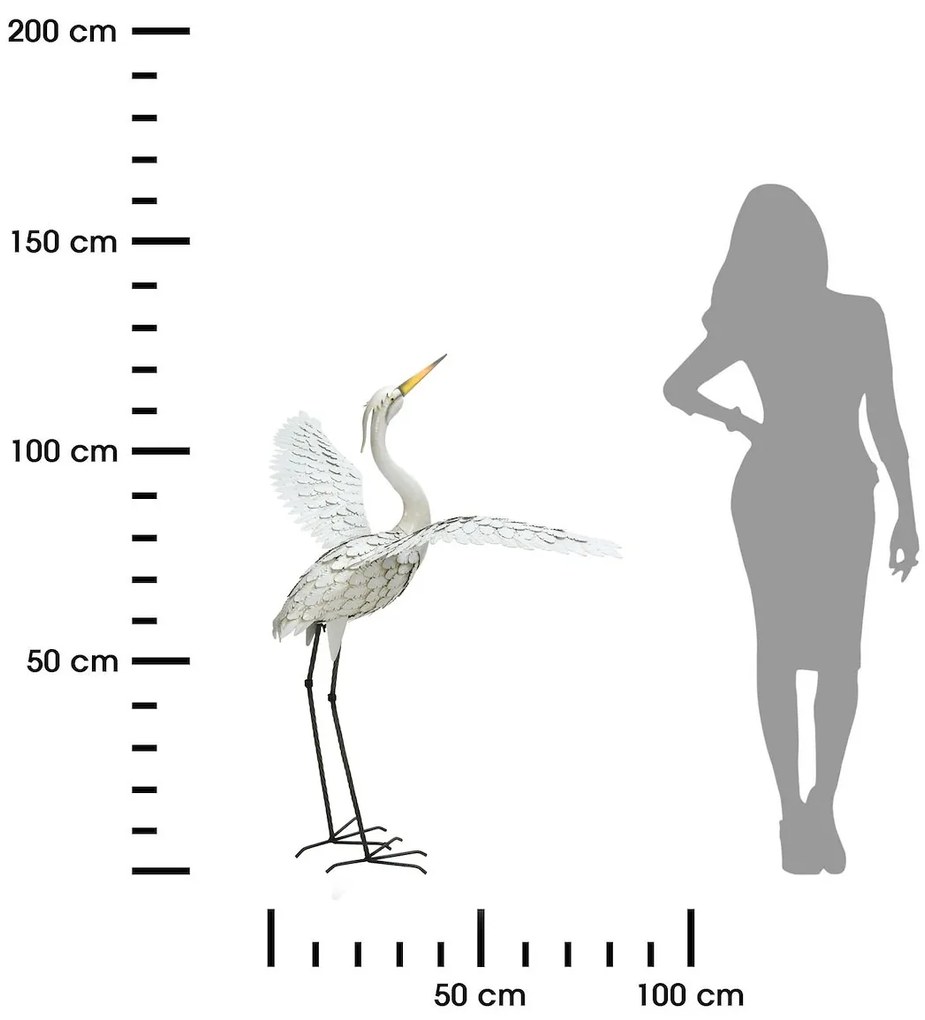 Záhradná kovová figúrka Crane 3, 123 cm, viacfarebná