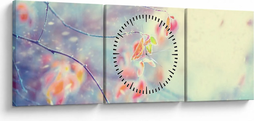 Obraz - Lístky v ľade (s hodinami) (90x30 cm)