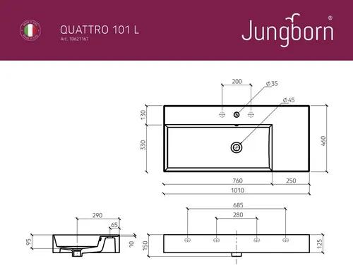 Umývadlo Jungborn QUATTRO odkladacia plocha vpravo 101 x 46 cm lesklá biela TW12011