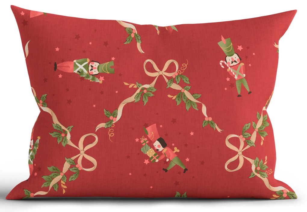 Vianočná bavlnená obliečka na vankúš Renforcé 40 × 60 cm - Luskáčik červené