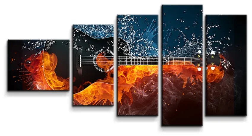 Sablio Obraz - 5-dílný Ohnivá gitara - 100x60 cm