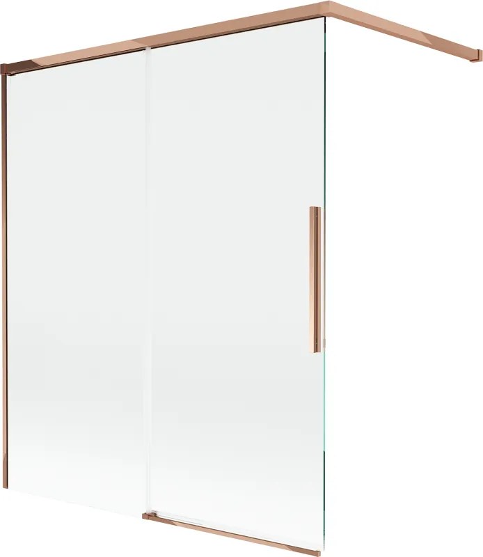 Mexen Rox, 2-krídlová posuvná vaňová zástena 140 x 150 cm, 8mm číre sklo, ružové zlato profil, 8C9-140-003-60-00