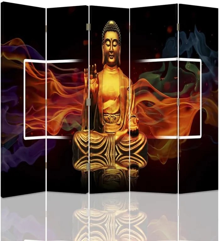 CARO Paraván - Golden Buddha 2 | päťdielny | jednostranný 180x180 cm