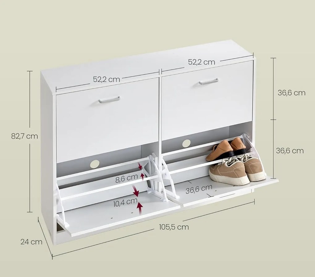 Výklopný botník Vasagle Klein 105,5 cm biely