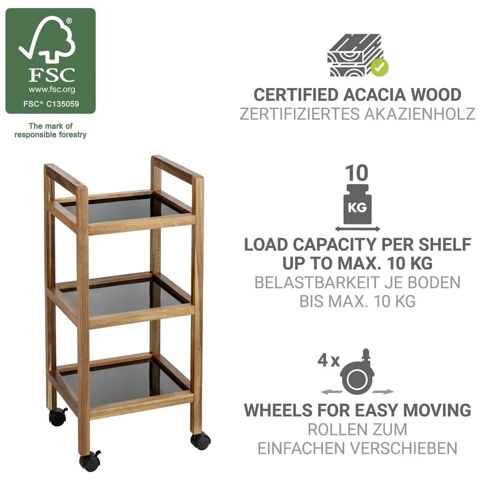 Čierny/v prírodnej farbe kúpeľňový regál z masívu akácie 35x76,5 cm Fondi – Wenko