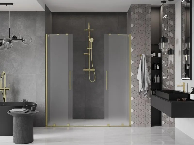 Mexen Velar Duo, posuvné sprchové dvere do otvoru 170 cm, 8mm sklo námraza, zlatá matná, 871-170-000-32-55
