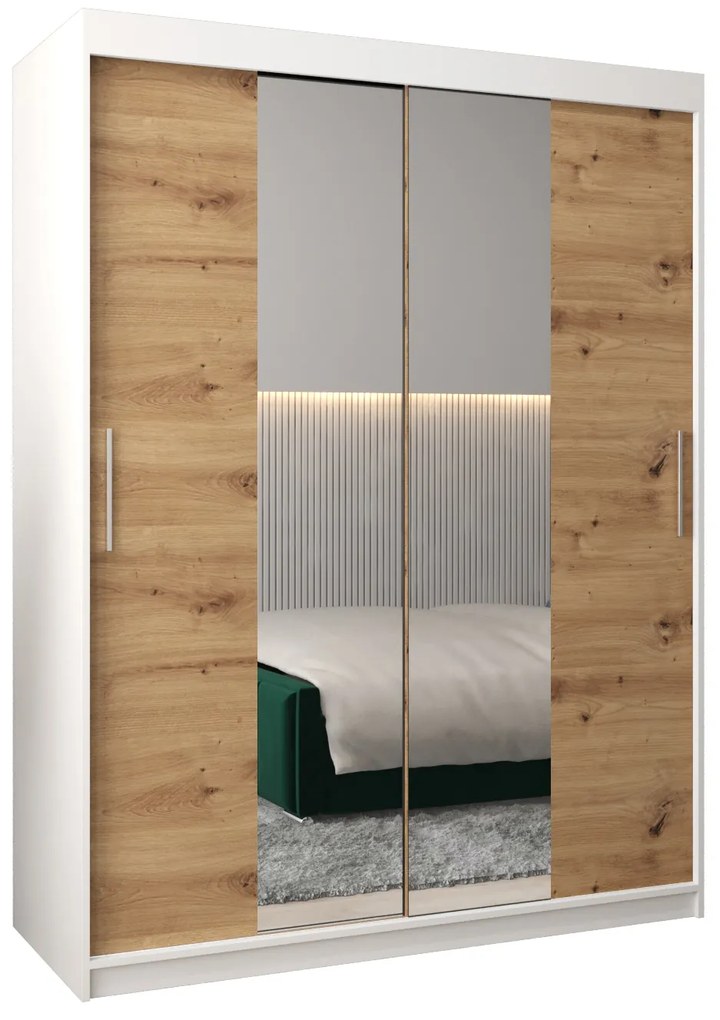 Šatníková skriňa 150 cm Toki 1 (Biela matná + Dub artisan). Akcia -69%. Vlastná spoľahlivá doprava až k Vám domov. 1064903
