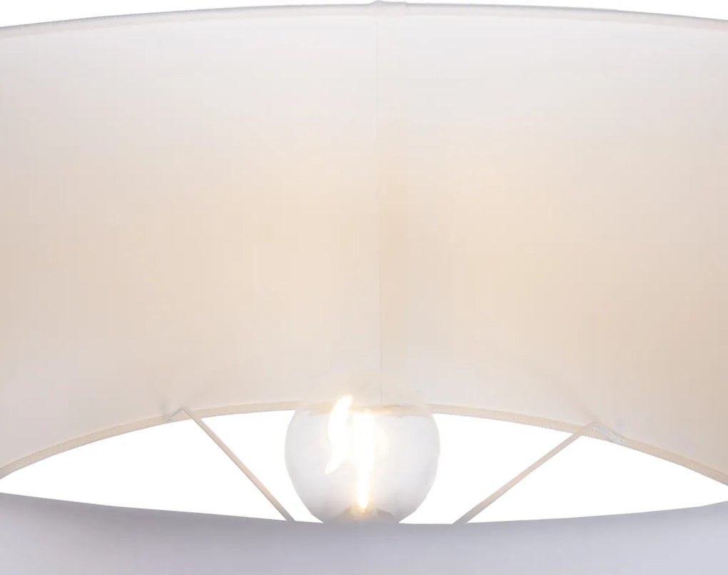 Béžová stojaca lampa s oválnym ľanovým bielym tienidlom 50 cm - Thijmen