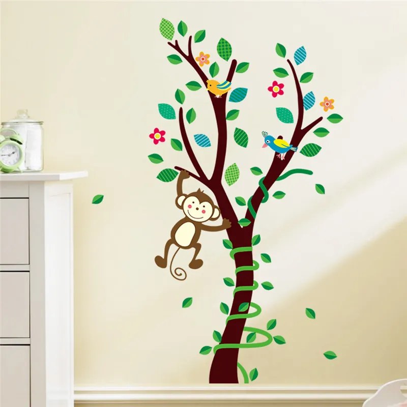 Veselá Stena Samolepka na stenu na stenu Stromeček s opičkou