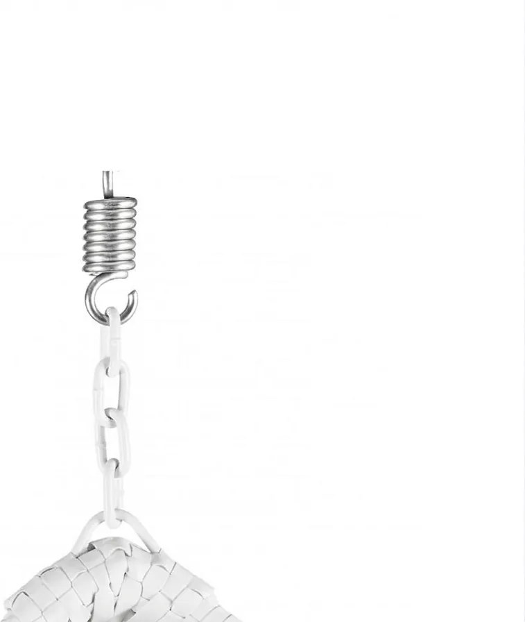 Biele závesné kreslo KOKON so stojanom, svetlozelený vankúš s vzorom