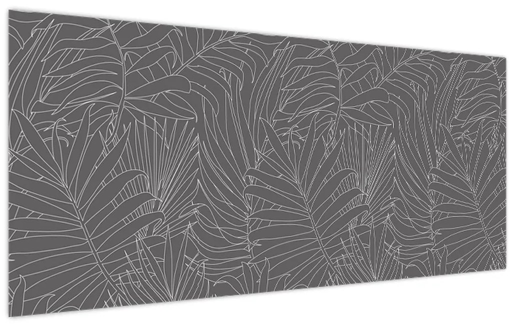 Obraz - Šedé palmové listy (120x50 cm)