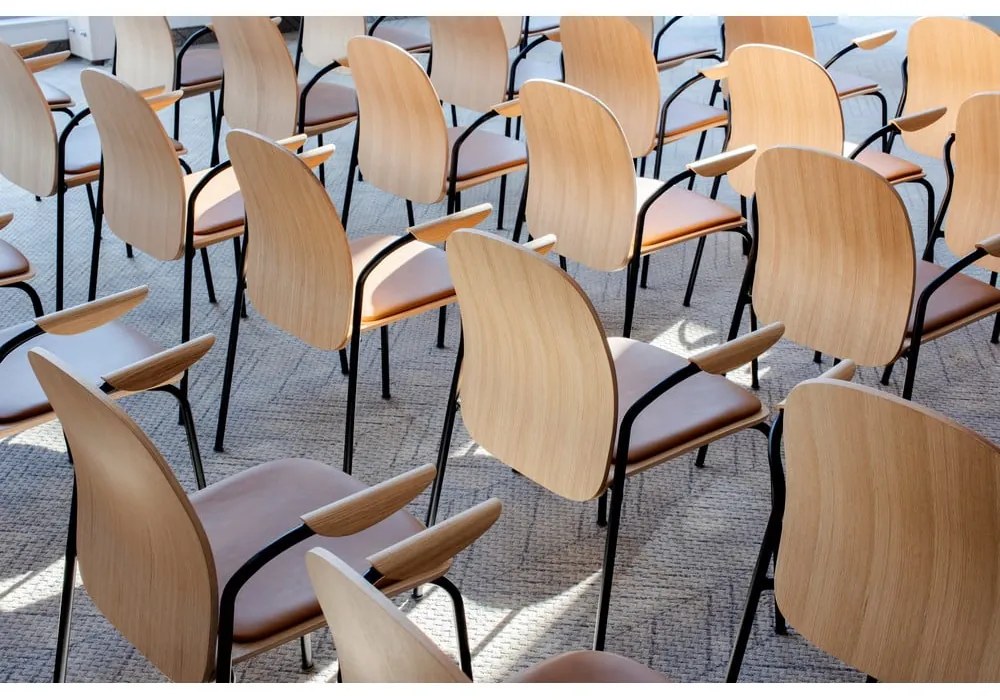 Koňakovohnedé/v prírodnej farbe jedálenské stoličky v súprave s podrúčkami/stohovateľné 2 ks v dekore duba Book – Gazzda