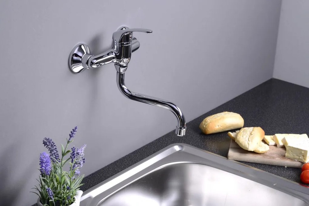 Sapho, AQUALINE 35 Nástenná batéria rozteč 100mm, ploché ramienko zvýšené, 220 mm, chrómová, 52032