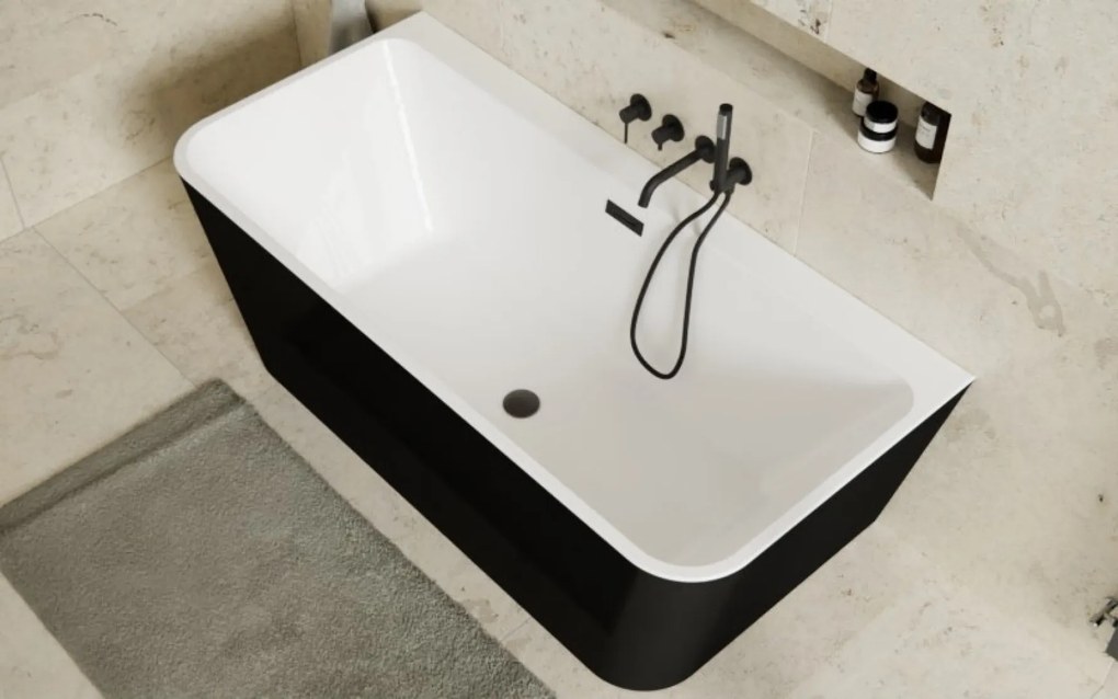 Besco Akrylátová voľne stojaca vaňa Varya BW 150x75 BESCO-Typ výpuste: Click-Clack s prepadom, čierna, BESCO-Rozmery: 150x75, BESCO-Farba: Biela/čier…