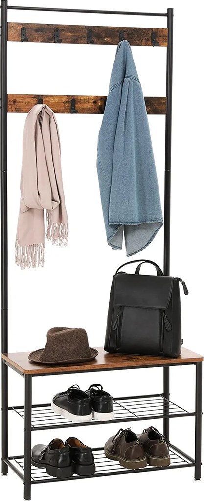 Předsíňový věšák s botníkem Houseland Herry hnědý/černý