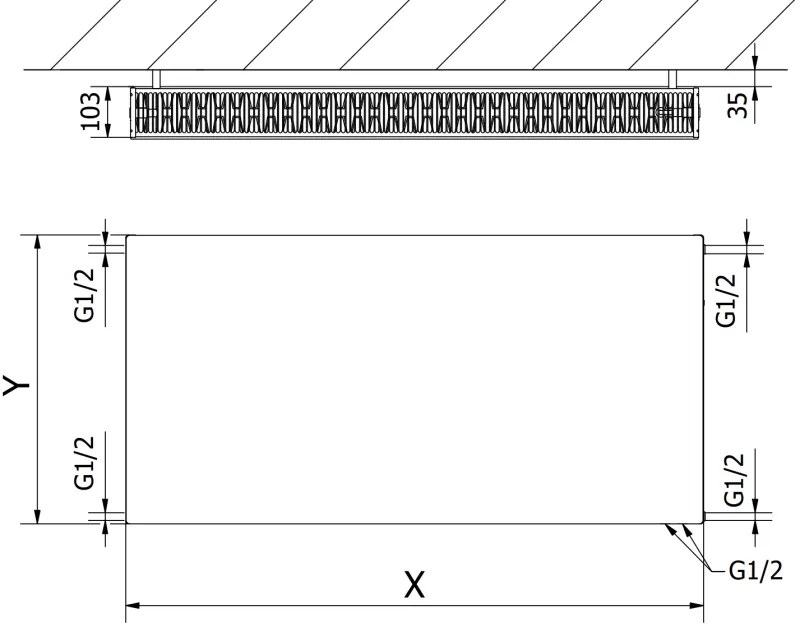 Mexen, Plochý panelový radiátor Mexen CVF22 500 x 1200 mm, spodné pripojenie, 1637 W, biely - W622F-050-120-00