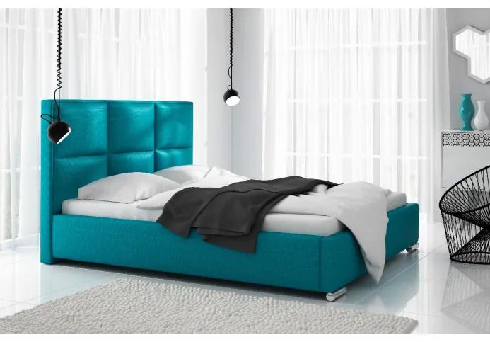 Dizajnová posteľ Venezia s vysokým čelom a úložným priestorom tyrkysová 180 x 200