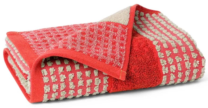 Červený froté uterák z Bio bavlny 50x100 cm Check – JUNA