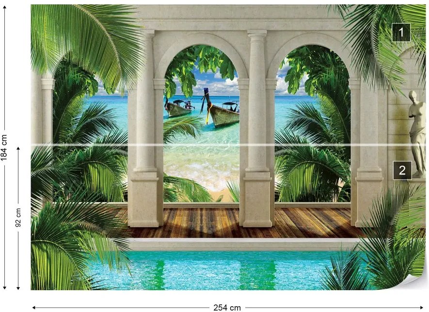 GLIX Fototapeta - Tropical Beach 3D Archway View Vliesová tapeta  - 254x184 cm