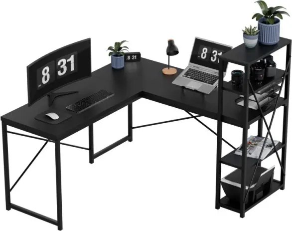 Rohový pracovný stôl s policami Leader 5.9 čierny