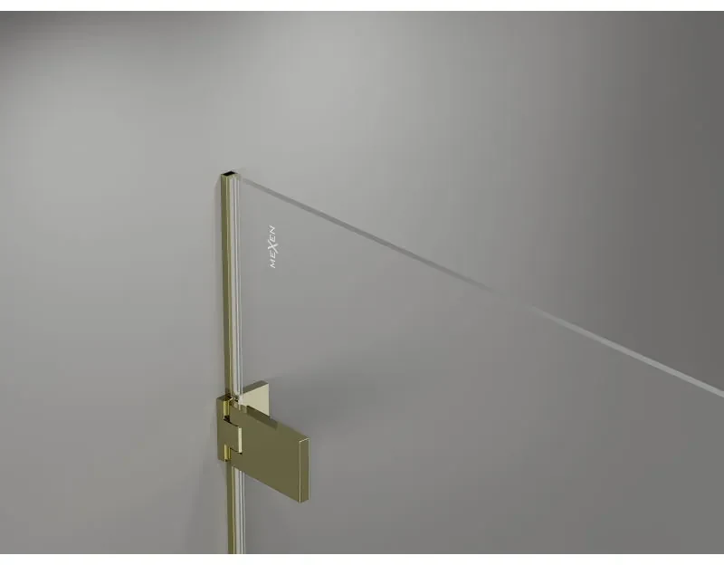 Mexen Lunar-F, sklápací sprchový kút pravý 100 x 80 cm, 8mm číre sklo, zlatý profil, 836-100-080-50-00-P