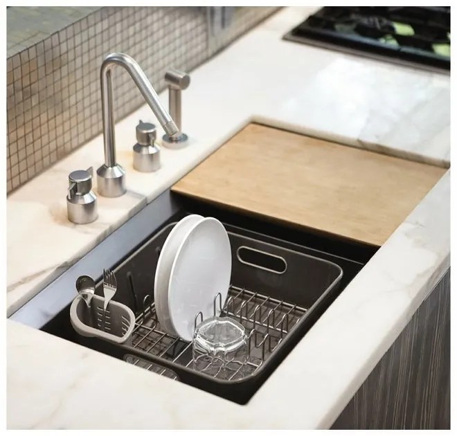 Plastový odkvapkávač na riad Compact, sivá