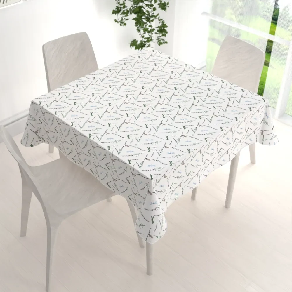 Biante Bavlnený štvorcový obrus Sandra SA-560 Vážky a levandule na bielom 120x120 cm