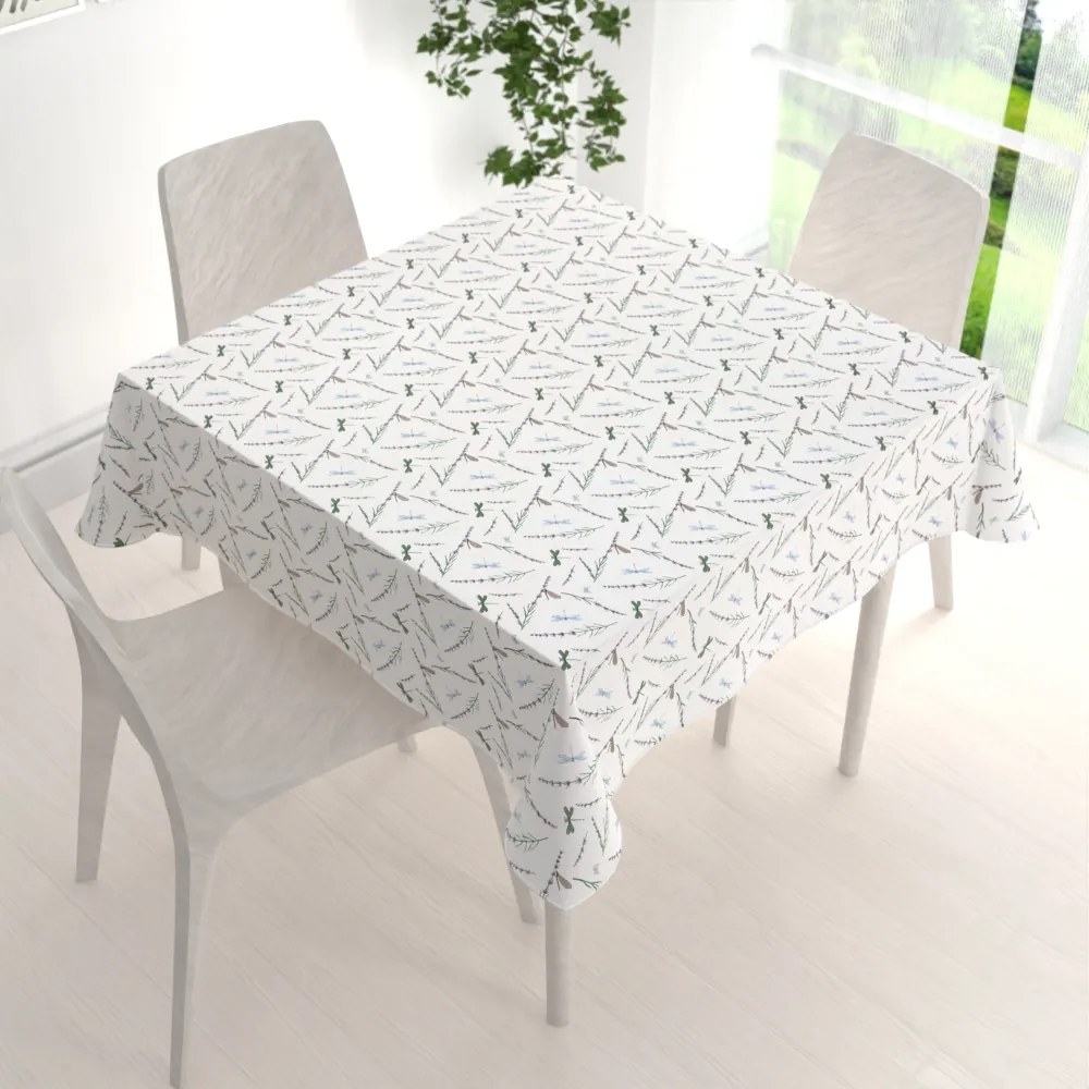 Biante Bavlnený štvorcový obrus Sandra SA-560 Vážky a levandule na bielom 60x60 cm