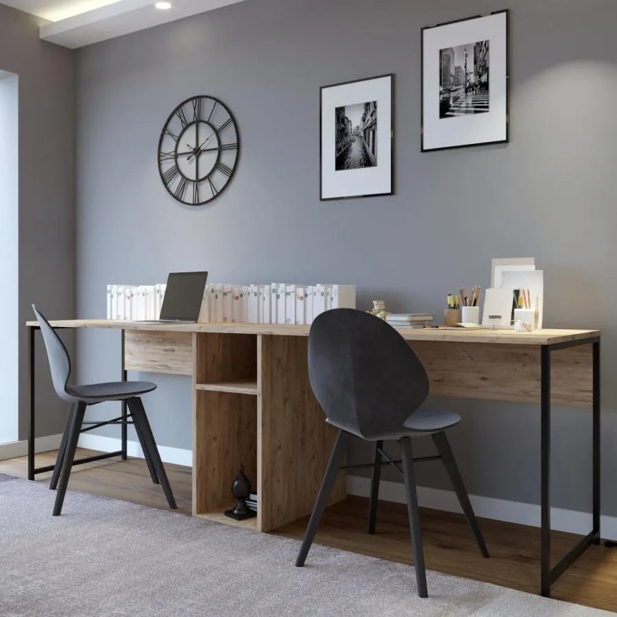 Hanah Home - Dizajnový pracovný dvojstôl IKILI 240 cm, MDF, dubová dýha