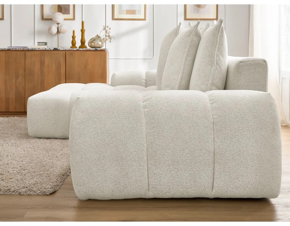 Biela ženilková rozkladacia/s úložným priestorom rohová pohovka (ľavý roh/s leňoškou) Everest – Bobochic Paris