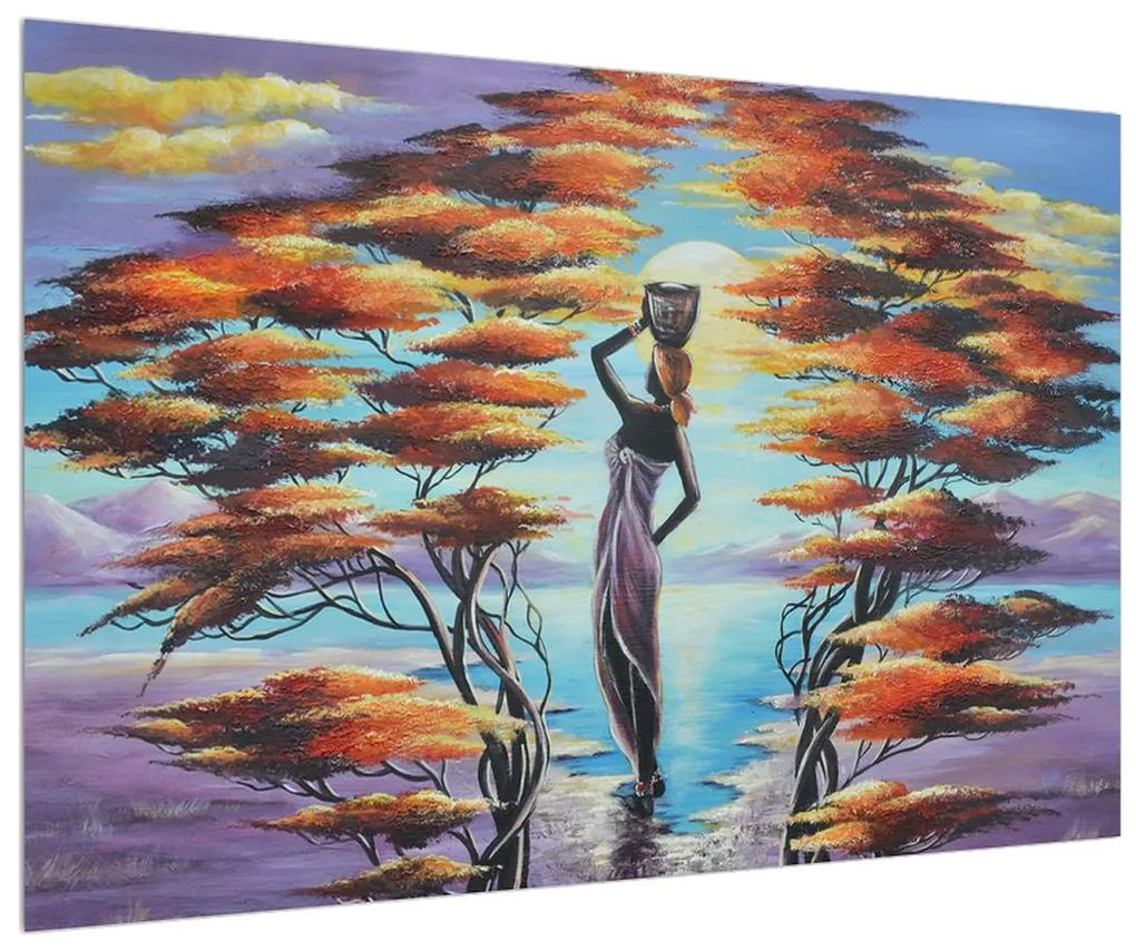 Orientálny obraz ženy, stromov a slnka (90x60 cm)