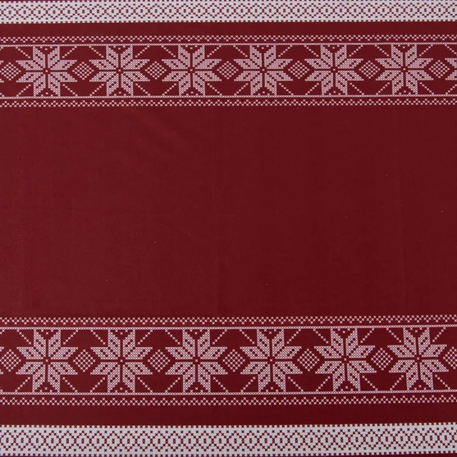Tmavočervený zimný obrus s domčekmi a vločkami - 140*220 cm
