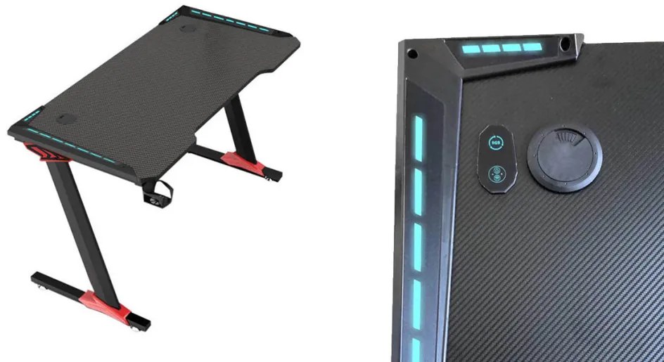 Profesionálny herný stôl s karbónovým povrchom, s LED osvetlením