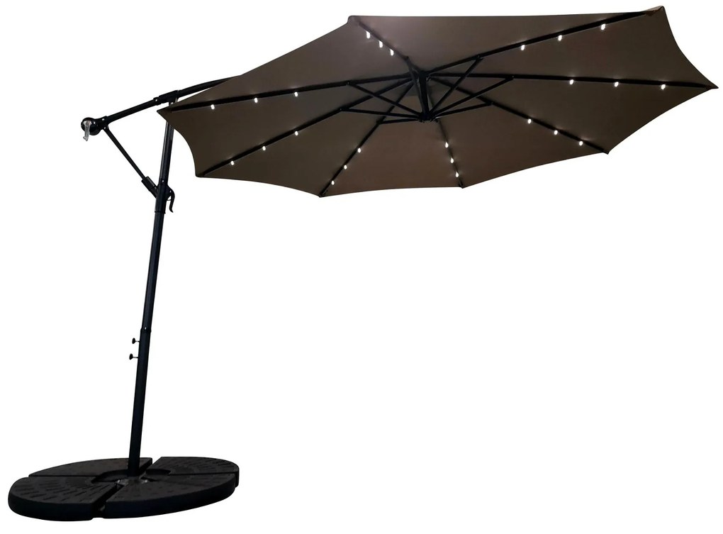 Záhradný slnečník Houseland Mavex s LED osvetlením 300 cm tmavohnedý