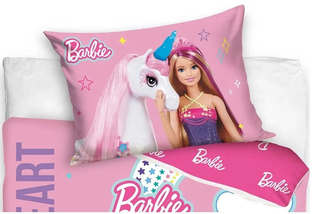 Obliečky do postieľky Barbie a Duhový Jednorožec 100x135/40x60 cm
